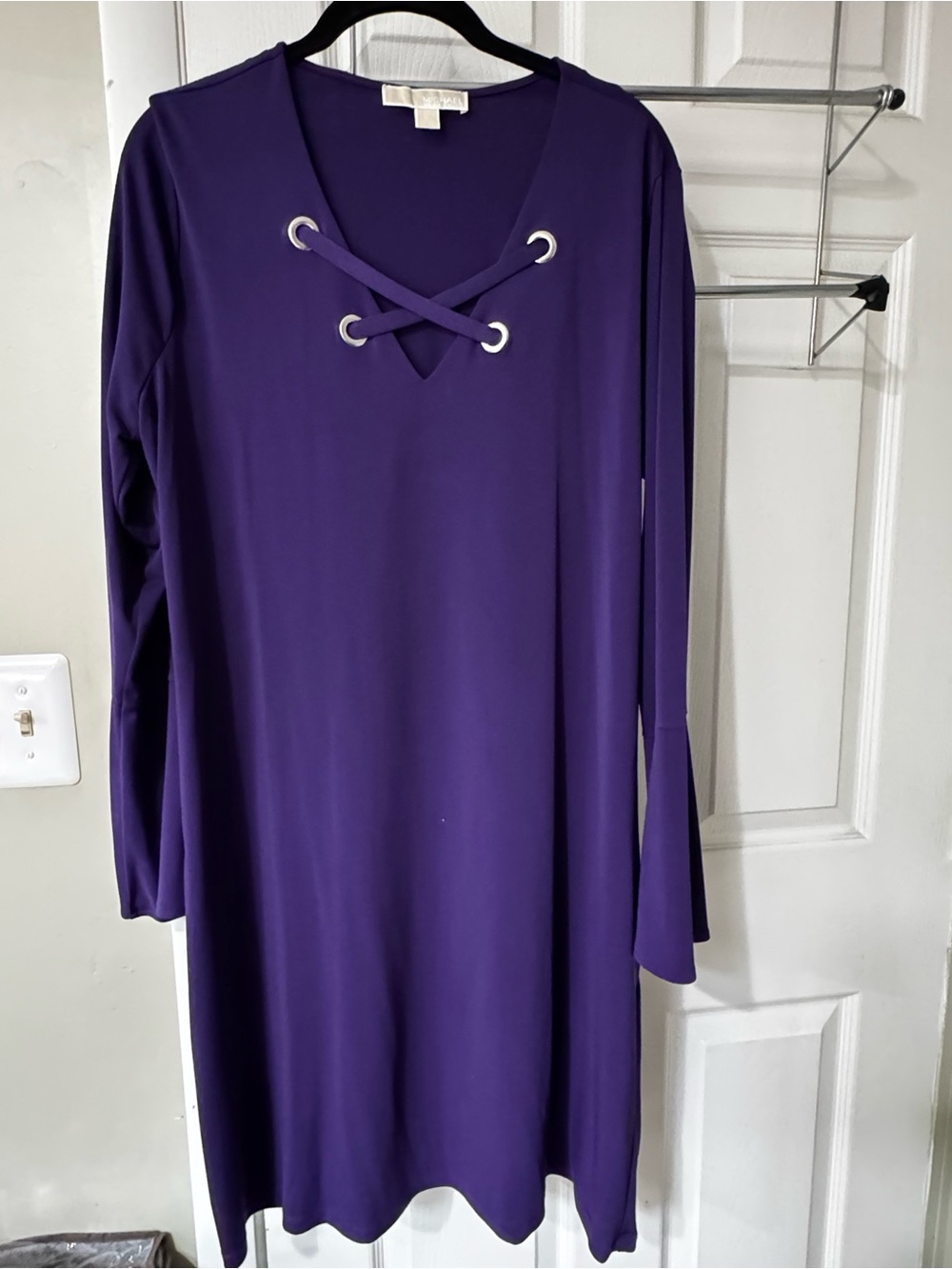 Michael Kors Purple Lace-Up V-Neck Long Sleeve Dress